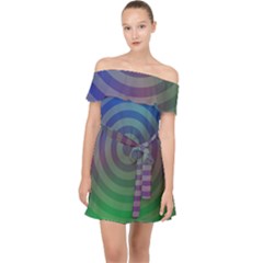 Blue Green Abstract Background Off Shoulder Chiffon Dress by HermanTelo