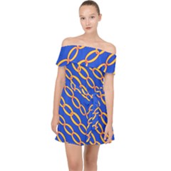 Blue Abstract Links Background Off Shoulder Chiffon Dress by HermanTelo