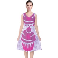 Cupcake Food Purple Dessert Baked V-neck Midi Sleeveless Dress  by HermanTelo