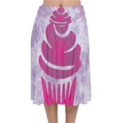 Cupcake Food Purple Dessert Baked Velvet Flared Midi Skirt by HermanTelo