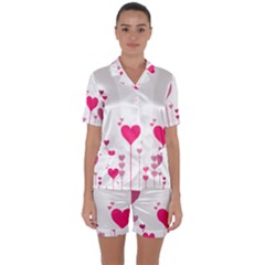 Heart Rosa Love Valentine Pink Satin Short Sleeve Pyjamas Set by HermanTelo