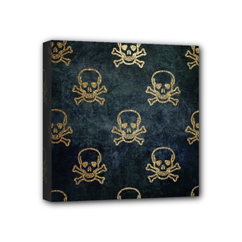 Golden Glitter Skeleton Gothic Mini Canvas 4  X 4  (stretched) by HermanTelo