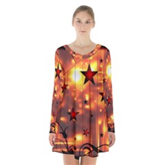 Star Radio Light Effects Magic Long Sleeve Velvet V-neck Dress by HermanTelo