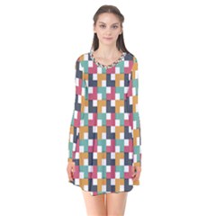 Abstract Geometric Long Sleeve V-neck Flare Dress by HermanTelo