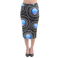 Abstract Glossy Blue Midi Pencil Skirt by HermanTelo