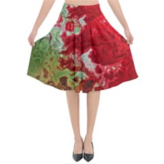 Abstract Stain Red Seamless Flared Midi Skirt by HermanTelo