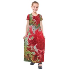 Abstract Stain Red Seamless Kids  Short Sleeve Maxi Dress by HermanTelo