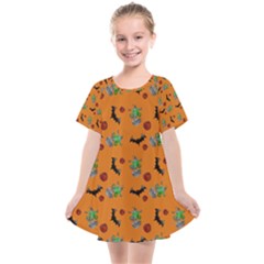 Halloween Witch Pattern Orange Kids  Smock Dress by snowwhitegirl