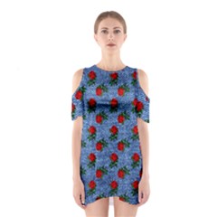 Blue Denim And Roses Shoulder Cutout One Piece Dress by snowwhitegirl