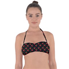 Retro Black Cherries Halter Bandeau Bikini Top by snowwhitegirl