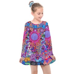 Red Flower Abstract  Kids  Long Sleeve Dress by okhismakingart