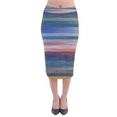 Background Horizontal Lines Velvet Midi Pencil Skirt by HermanTelo