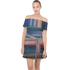 Background Horizontal Lines Off Shoulder Chiffon Dress by HermanTelo