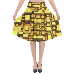 Cubes Grid Geometric 3d Square Flared Midi Skirt by HermanTelo