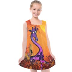 Funny Giraffe In The Night Kids  Cross Back Dress by FantasyWorld7