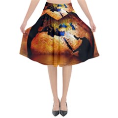 Earth Globe Water Fire Flame Flared Midi Skirt by HermanTelo