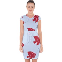 Fish Red Sea Water Swimming Capsleeve Drawstring Dress  by HermanTelo