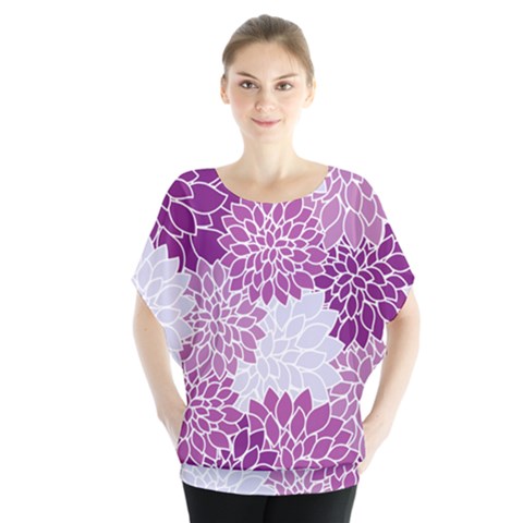 Floral Purple Batwing Chiffon Blouse by HermanTelo