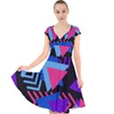 Memphis Pattern Geometric Abstract Cap Sleeve Front Wrap Midi Dress View1