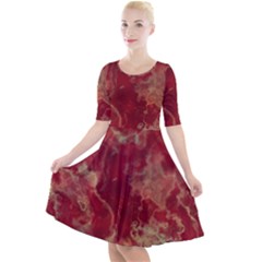 Marble Red Yellow Background Quarter Sleeve A-line Dress by HermanTelo