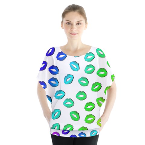 Kiss Mouth Lips Colors Batwing Chiffon Blouse by HermanTelo