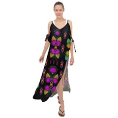 Roses As Lotus Flowers Decorative Maxi Chiffon Cover Up Dress by pepitasart