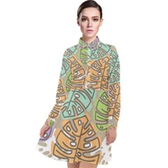 Pattern Leaves Banana Rainbow Long Sleeve Chiffon Shirt Dress by HermanTelo