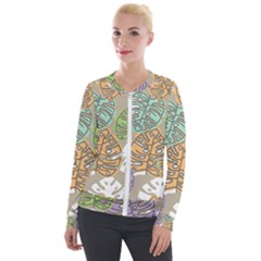 Pattern Leaves Banana Rainbow Velour Zip Up Jacket by HermanTelo