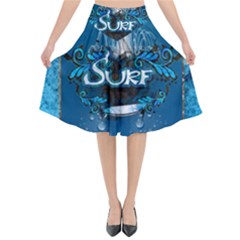 Sport, Surfboard With Water Drops Flared Midi Skirt by FantasyWorld7