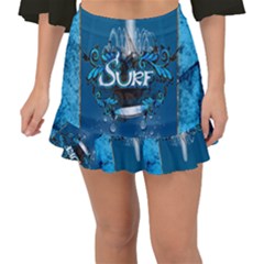 Sport, Surfboard With Water Drops Fishtail Mini Chiffon Skirt by FantasyWorld7