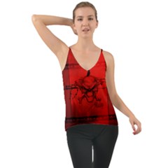 Awesome Creepy Skull With Crowm In Red Colors Chiffon Cami by FantasyWorld7