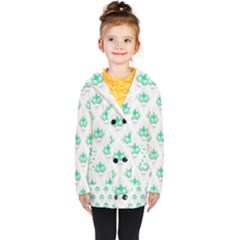 Plant Pattern Green Leaf Flora Kids  Double Breasted Button Coat by HermanTelo