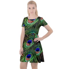 Peacock Feathers Plumage Iridescent Cap Sleeve Velour Dress  by HermanTelo