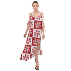 Snowflake Red White Maxi Chiffon Cover Up Dress by HermanTelo