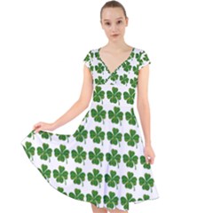 Shamrocks Clover Green Leaf Cap Sleeve Front Wrap Midi Dress by HermanTelo