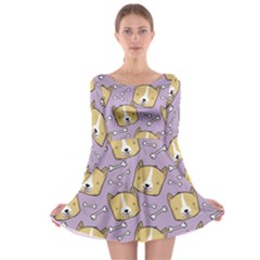 Corgi Pattern Long Sleeve Skater Dress by Sapixe