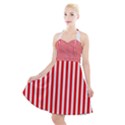 Diamond Red Red White Stripe Skinny Halter Party Swing Dress  View1