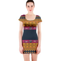 Diamond Red Black Pink Orange African Print Short Sleeve Bodycon Dress by thomaslake