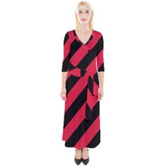 Red Black Stripes Quarter Sleeve Wrap Maxi Dress by thomaslake