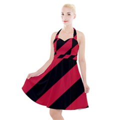 Red Black Stripes Halter Party Swing Dress  by thomaslake