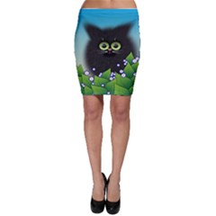 Kitten Black Furry Illustration Bodycon Skirt by Sapixe