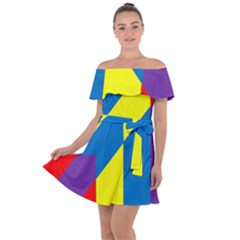 Colorful Red Yellow Blue Purple Off Shoulder Velour Dress by Sapixe