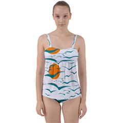 Sunset Glow Sun Birds Flying Twist Front Tankini Set by HermanTelo