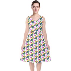 Sweet Dessert Food Cake Pattern V-neck Midi Sleeveless Dress  by HermanTelo