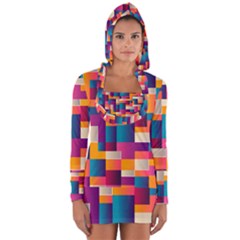 Abstract Geometry Blocks Long Sleeve Hooded T-shirt by Bajindul