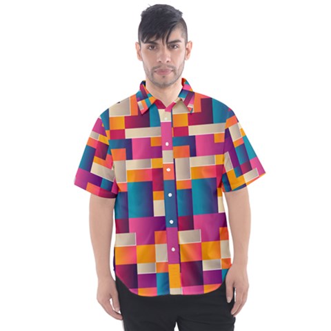 Abstract Geometry Blocks Men s Short Sleeve Shirt by Bajindul