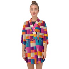 Abstract Geometry Blocks Half Sleeve Chiffon Kimono by Bajindul