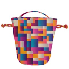 Abstract Geometry Blocks Drawstring Bucket Bag by Bajindul