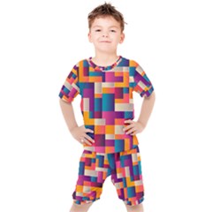 Abstract Geometry Blocks Kids  Tee And Shorts Set by Bajindul