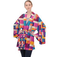 Abstract Geometry Blocks Velvet Kimono Robe by Bajindul